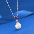 wholesale 925 Silver 4*6mm Red Diamond Surround-set Pearl Necklace Elegant and Versatile Cross-border Live Stream Style by Zhuozhifan New-0-1