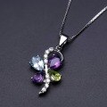 wholesale S925 Sterling Silver Light Luxury Gemstone Inlaid Necklace, Personalized Fashion Design, High-End Natural Colored Gemstone Pendant-0-1