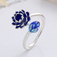 wholesale S925 Sterling Silver National Style Resin Enamel Blooming Lotus Bud Creative Design Elegant Adjustable Ring-YJ757/approx. 4.6g Adjustable opening