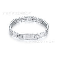 wholesale S925 Sterling Silver Hip Hop Cuban Moissanite Double Layer Fashion Bracelet Full Diamond Luxury Inlaid European and American Cross-Border Men's Trendy Brand-10mm wide silver with zircon and platinum 16cm