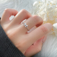 wholesale S925 Sterling Silver Fresh and Sweet Ins Style Niche Design Exquisite Diamond Bow Ring R02662-S925 silver ring rose gold opening adjustable