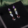 wholesale S925 Sterling Silver Inlaid with Natural Garnet and Peridot Multi-Color Gemstone Earrings, Personalized Vacation Earrings, European and American Style-0-0