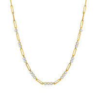 wholesale S925 silver plated with 18k gold, 30mm round moissanite paper clip chain necklace for women in the stacked wear style-Platinum 45cm