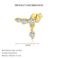 wholesale S925 Sterling Silver Geometric Teardrop Marquise Zircon European Cross-Border French Earrings for Women-E4813-Gold/Single 925 Silver