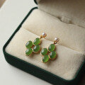 wholesale S925 Silver Inlaid with Natural Jasper Pearl Four-Leaf Clover Earrings, Designed with Hetian Jade, Elegant New Style Earrings-0-0