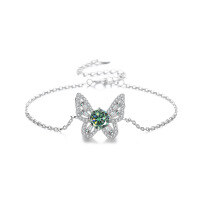 wholesale S925 Sterling Silver Moissanite Butterfly Intricate Craftsmanship Premium Edition Bracelet Cross-Border Hot-Selling Jewelry High-End Gift for Best Friend-1 carat (green moissanite) bracelet 925 silver