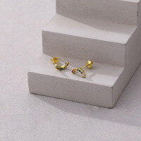 wholesale 925 Sterling Silver Colored Zircon Arc Small Ear Studs For Women,。-F1379-Gold 925 Silver