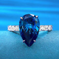 wholesale S925 Sterling Silver Royal Blue Sapphire 9*14mm Pear Shaped Teardrop Ring for Women, Live Stream Style-0-0