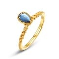 wholesale S925 Sterling Silver Minimalist Geometric Teardrop Ring with Swiss Blue Topaz, Adjustable Open Shank (Wholesale)-0-5