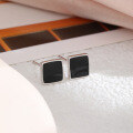 wholesale S925 Sterling Silver Trendy Black Drip Glaze Stud Earrings, Unisex Fashion Versatile Square Earrings for Healed Piercings with Silver Ear Posts-0-2