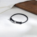 wholesale 925 Sterling Silver 3mm Black Hand-Braided Adjustable Bracelet with Sparkling Zircon Charms-0-3