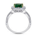 wholesale S925 Sterling Silver Vintage European-Style Luxury 2-Carat Emerald Ring for Women, Fashionably Set with Simulated Green Gemstone, Nano Precision Craftsmanship-0-2