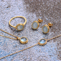 wholesale Metal material first, Dunli Jewelry Autumn New Light Luxury Aquamarine Labradorite Ring, Simple and Versatile Drop Shipping-Labradorite Ring Hongdu No. 12