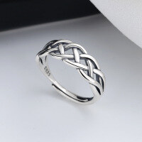 wholesale S925 Sterling Silver Woven Wrapped Ring Fashion Unique Niche Design Ins Trendy Punk Index Finger Ring for Women-A228J/approx. 2.4g Adjustable opening