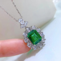 wholesale Sterling Silver New 925 Necklace for Women, European and American Retro Luxury 4ct Nano Green 9*11 Extravagantly Set Pendant for Women-0-2