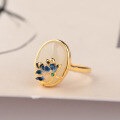 wholesale Gold-plated 925 sterling silver with certificate, cold enamel lotus flower ring, large cabochon gemstone, openable index finger ring for women-0-1