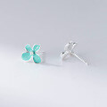 wholesale S925 Sterling Silver Mint Green Four-Petal Flower Earrings, Small Fresh, Sweet, Ins Style, Niche Design M06701-0-3