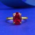 wholesale Metal Material S925 Sterling Silver Gold Plated Imported High Carbon Diamond 7*10mm Oval Pigeon Blood Red Cocktail Ring-0-0