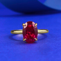 wholesale Metal Material S925 Sterling Silver Gold Plated Imported High Carbon Diamond 7*10mm Oval Pigeon Blood Red Cocktail Ring-R1331 Pigeon Blood Red Ring No. 5