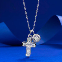 wholesale S925 Silver New Adjustable Cross Pendant Necklace, Versatile for Commuting, Live Stream and Xiaohongshu-N422-white 925 silver