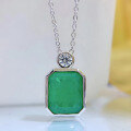 wholesale Sterling Silver Stunning New Luxury Halo Bezel-Set 10*12 Simulated Emerald Pendant Necklace for Women-0-5