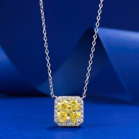 wholesale S925 Silver Inlaid with High-Carbon Diamond 7*7 Crushed Ice Cut Necklace Pendant Set for Women, European and American New Style-N046 Pink Diamond Necklace 925 Silver