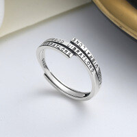 wholesale Sterling Silver Retro Minimalist English Letter Ring Ins Style Fashion Trendy Index Finger Ring for Women-009J/approx. 2g Adjustable opening