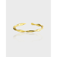 wholesale S925 Sterling Silver JL056 Korean-style Möbius Wave Open Joint Tail Ring Women's Ring Personality Silver Ring-Gold [No. 9/Adjustable] Opening adjustable