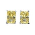 wholesale S925 silver new high-carbon simulated diamond yellow and white diamond 1-carat rectangular stud earrings for women-0-4