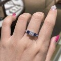 14K Gold 65mm Round 1-Carat Blue Sapphire and Moissanite Engagement Ring-0-2