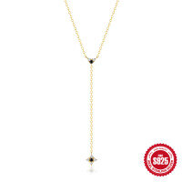 wholesale S925 Sterling Silver Y-shaped Diamond Accent Daily Wear Choker Necklace-Gold 925 silver