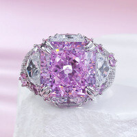 wholesale S925 Sterling Silver, European and American New Style, 12*12 Imported High-Carbon Diamond Powder Diamond, Fashionable Luxurious Inlaid Ring for Women-R898 Pink Diamond No. 5