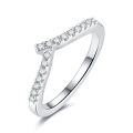 wholesale 925 Sterling Silver Korean Japanese Style V-Shape Row Ring Micro Paved Moissanite Plated 18k Gold Ring Closed Adjustable Jewelry Wholesale-0-4