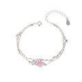 wholesale S925 Sterling Silver Cherry Blossom Double Layer Bracelet for Women, Simple and Fresh, Small and Unique Design, Exquisite Butterfly Hand Accessory-0-4