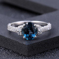 wholesale 925 Silver Light Luxury Natural London Blue Topaz Ring, Fashionable and High-End with a Sophisticated Aura, Set with Natural Gemstone-0-0