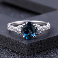 wholesale 925 Silver Light Luxury Natural London Blue Topaz Ring, Fashionable and High-End with a Sophisticated Aura, Set with Natural Gemstone-London Blue Topaz  US Size 7