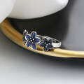 wholesale S925 sterling silver retro blue enamel flower ring, vintage-style index finger ring, fashionable and versatile-0-1