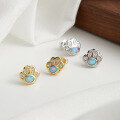 wholesale S925 Sterling Silver Cute Paw Print Small Ear Studs for Women, Petite Minimalist Forest-Style Cat Paw Silver Earrings-0-1