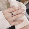 wholesale S925 Sterling Silver Minimalist Black Zircon Open Ring Ins Delicate Small Index Finger Ring-0-3