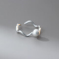 wholesale S925 Sterling Silver Fresh and Sweet Style Textured Brushed Bead Wave Open Ring R02684-0-2
