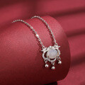 wholesale S925 Sterling Silver New Chinese Style Trendy Double Dragons Playing with Pearl Peace Lock Chalcedony Necklace for Women, Dragon Zodiac Pendant-0-3