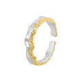 wholesale S925 Sterling Silver Original Two-Tone Plating Stackable Minimalist Ring with Edgy Irregular Texture Design Unisex-0-8