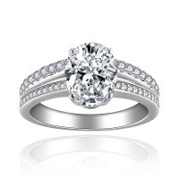 wholesale S925 silver plated with 18k gold, 2-carat egg-shaped moissanite double shank engagement ring with niche design for cross-border independent websites-Total 2ct + 0.33ct (side stone)  US size 9