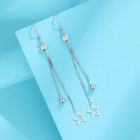 wholesale S925 Sterling Silver European Style Pearl Star Earrings with Tassels for Women, Cross-border New Accessory-Sterling Silver Earrings 925 Silver