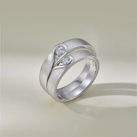 wholesale S925 Sterling Silver High-End Creative Symmetrical Heart Design Fashion Luxury Ins Style Couple's Rings-Platinum Women's DY121186-SW-WH 6