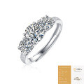 S925 Silver Moissanite Six-Claw Light Luxury Adjustable Ring-0-37