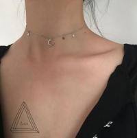 wholesale S925 silver choker necklace with inlaid diamond star and moon collarbone chain D3217-S925 silver necklace with 8cm extension chain at the back (33+8cm) 925 silver