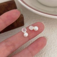 wholesale S925 Sterling Silver Swarovski Pearl Ear Studs Women Korean Summer New Luxury Versatile Minimalist Style Earrings-Sterling silver