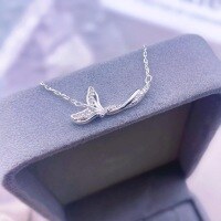 wholesale [] Maker S999 Silver Fish Tail Playful Inlaid Diamond Necklace, Fashionably Minimalist, Unique Niche Design, High-End Sense Collarbone Chain-Pure Silver Mermaid Necklace Pure Silver