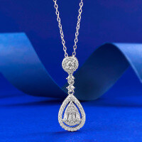 wholesale Metal material, Moojing Jewelry new elegant and fashionable versatile water drop pendant women's necklace cross-border European and American style-N251 White Diamond &gt;925 Silver